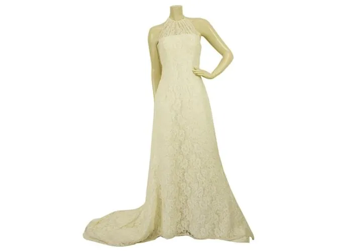 Pronovias vestido de novia de encaje blanco hasta el suelo con cuentas vestido de novia halter 42 ESO 