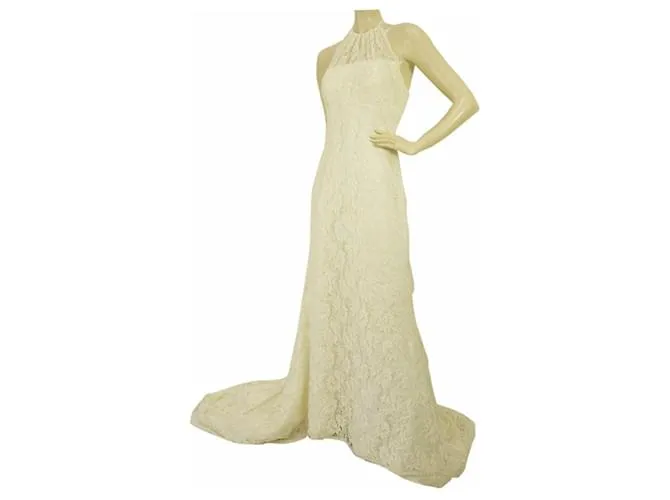 Pronovias vestido de novia de encaje blanco hasta el suelo con cuentas vestido de novia halter 42 ESO 