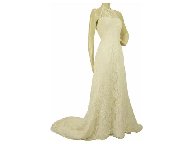 Pronovias vestido de novia de encaje blanco hasta el suelo con cuentas vestido de novia halter 42 ESO 
