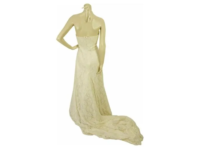 Pronovias vestido de novia de encaje blanco hasta el suelo con cuentas vestido de novia halter 42 ESO 