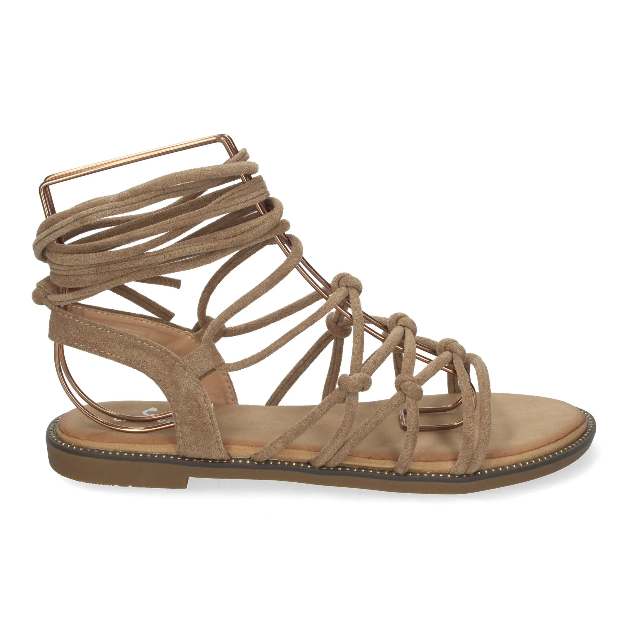 Sandalias planas cómodas lazos trenzados para mujer color caqui TF3107