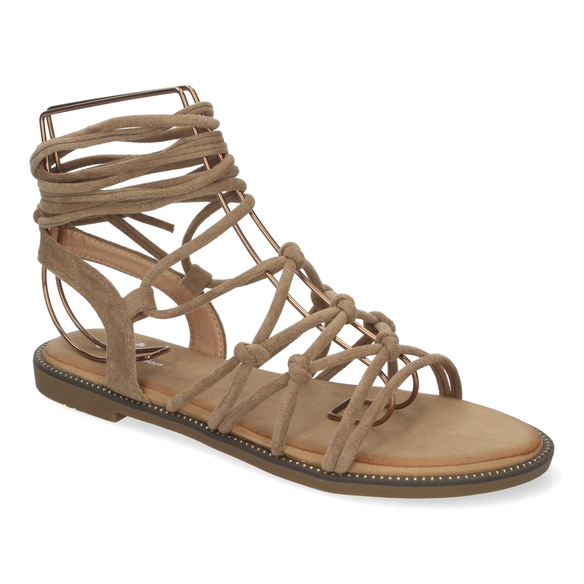 Sandalias planas cómodas lazos trenzados para mujer color caqui TF3107