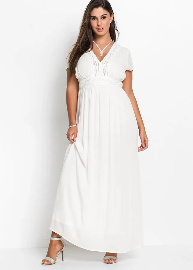 Vestido largo veraniego con encaje Blanco lana