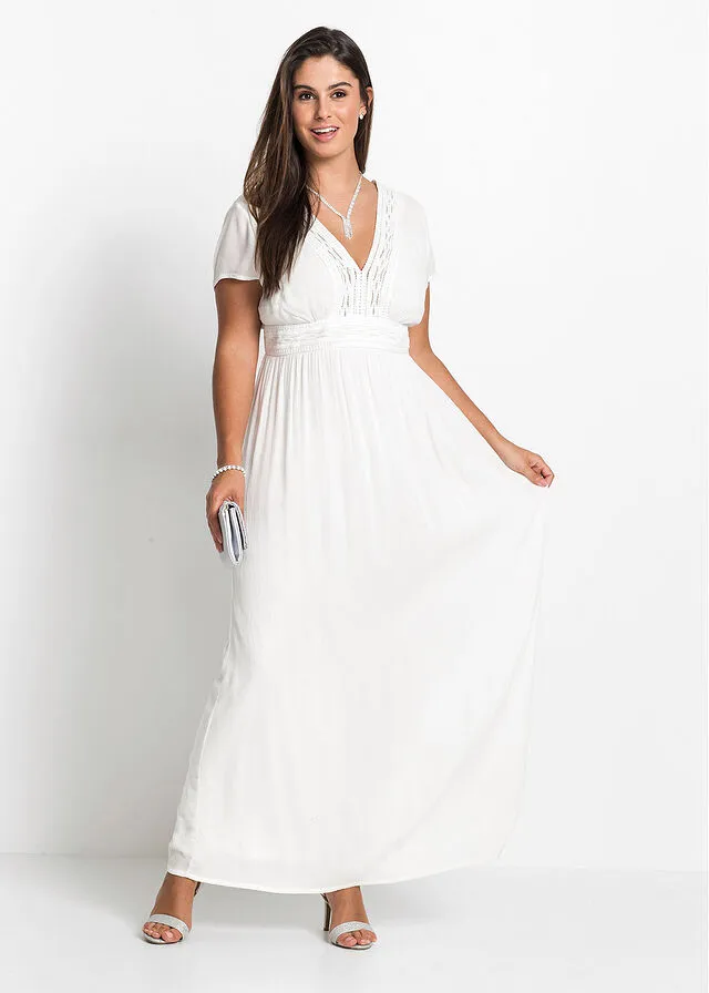 Vestido largo veraniego con encaje Blanco lana