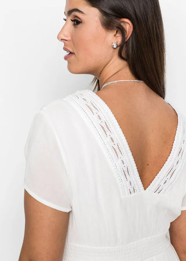 Vestido largo veraniego con encaje Blanco lana