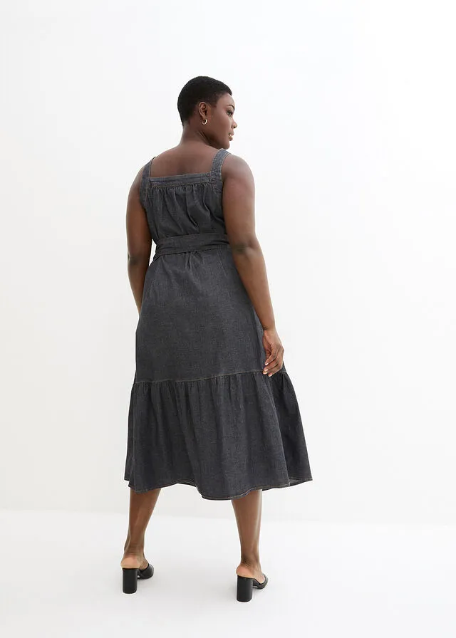 Vestido vaquero veraniego con cinturón Denim negro desgastado