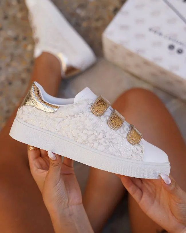 ZAPATILLAS BLANCAS Y DORADAS VELCRO MUJER  ELINA